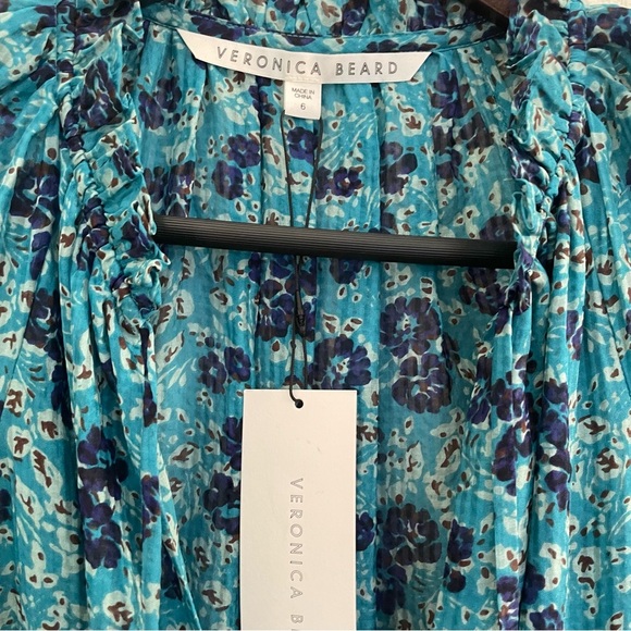 NEW Veronica Beard Becky Silk Turquoise Floral Ruching Skirt Dress Size 6 - Picture 12 of 14